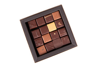brown small milk black artisanal chocolate candies in little gift box