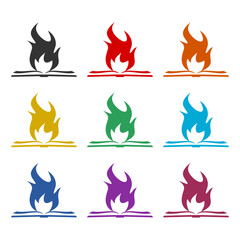Bonfire Fire Flame Book icon or logo, color set