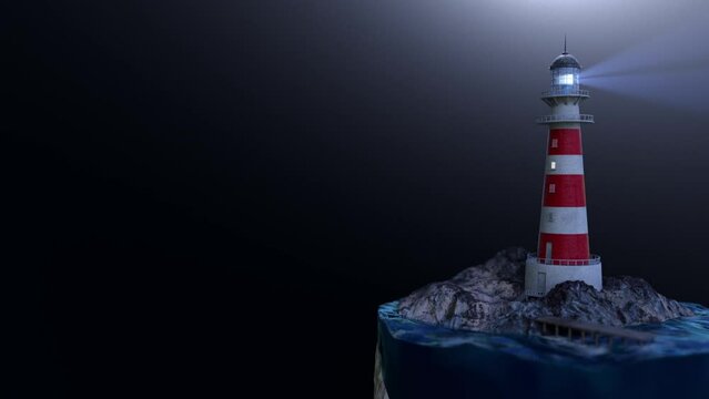 Animated lighthouse in the night, 3d render