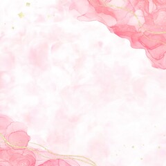 Fototapeta na wymiar 春のアルコールインクアート抽象バナー）ピンクと白の油絵背景に金色グリッター　正方形　上品
