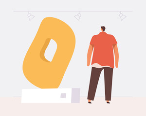 Museum of Modern Art. Exhibits in the gallery. View sculptures in a museum. Vector illustration.