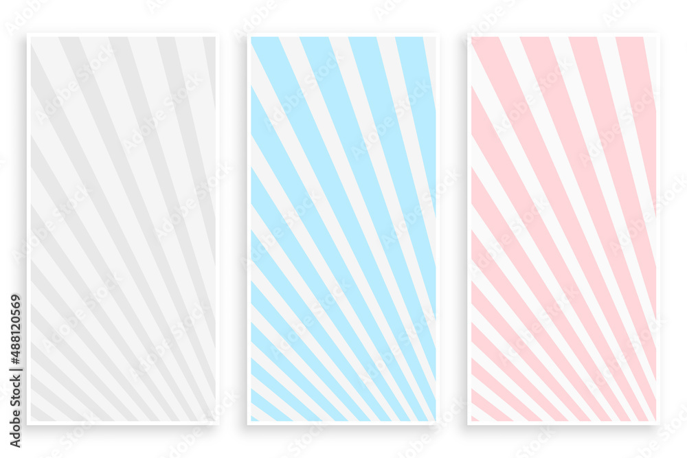 Wall mural pastel colors rays lines banner set of three