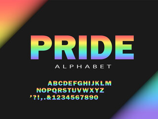 Rainbow gradient alphabet. Colors of the LGBT community. Vector font. Best for print, polygraphy, cards, stickers and web design.