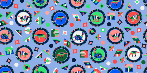 seamless pattern with dino and circles
