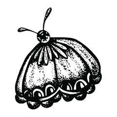 Butterfly drawing. Drawn in pen and ink. The art of the sketch. Silhouette image for print and print.