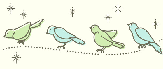 シンプルで可愛い小鳥のイラスト（レトロ風）