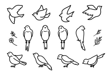 シンプルで可愛い小鳥のイラスト（モノクロ線画） © tukinoto