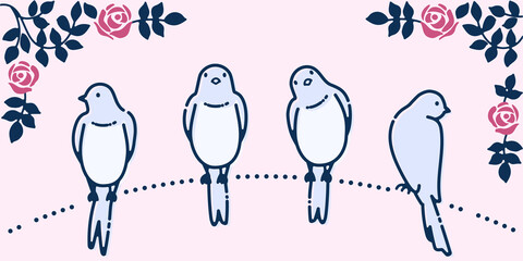 シンプルで可愛い小鳥のイラスト（レトロ風）