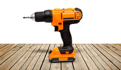 Orange electric cordless screwdriver drill