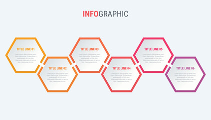 Red diagram, infographic template. Timeline with 6 steps. Honeycomb  workflow process for business. Vector design.
