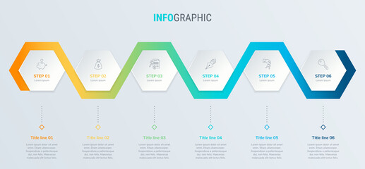 Timeline infographic design vector. 6 options, honeycomb workflow layout. Vector infographic timeline template.
