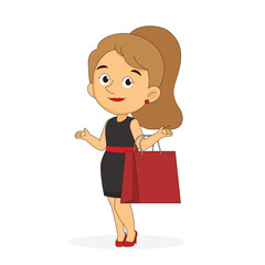 Lady Shopping, Fashion Shopper Fun Girls, Woman with Shopping Bags