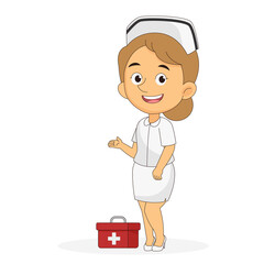 Cartoon woman doctor or nurse in white uniform
