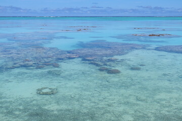 turquoise water and blue sea from Tetiaroa one island in French Polynesia 