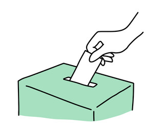 投票する手元の線画イラスト