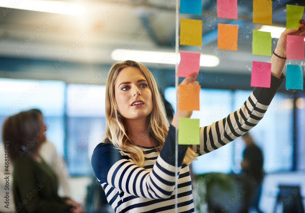 Aufkleber attaining success with a well mapped out plan. shot of a young woman having a brainstorming session 