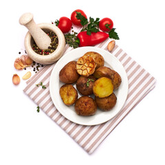 Plate of Baked potato isolated on white background