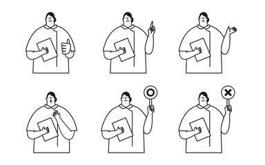 Vector illustration set of a woman in a white coat.