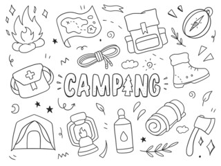 Camping Vector illustration. Drawing doodle design