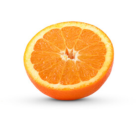 Orange fruit cut in half on white background.