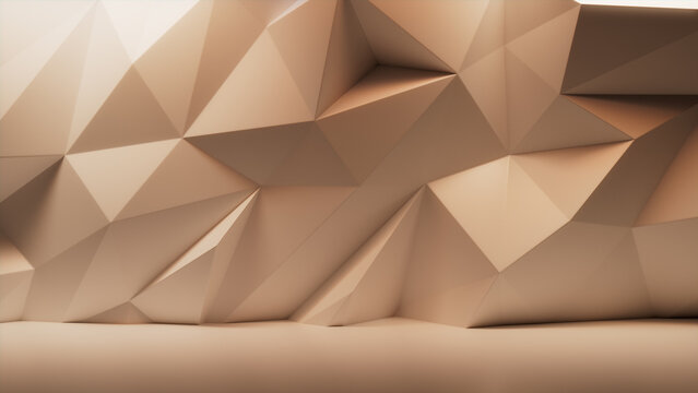 Futuristic Product Stage with Beige 3D Wall. Premium Architectural Wallpaper.
