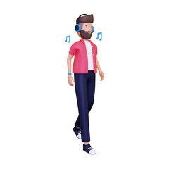 Walking while listening to music. isolated on a white background. 3d illustration