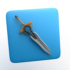 Gaming icon with sword isolated on white background. 3D illustration.