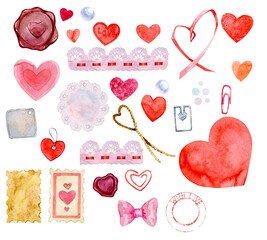 Love, letters. Cliparts of romantic paper elements, envelopes and letters. Mother's Day, Valentine's Day. Hand drawn watercolor illustrations