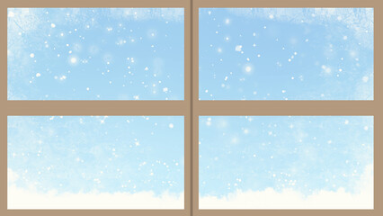 絵本の様な可愛い雪景色の見える窓（日中）