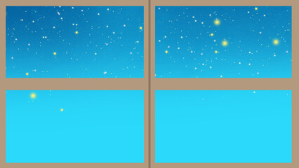 幻想的で絵本風な星空の見える窓（グラデ）