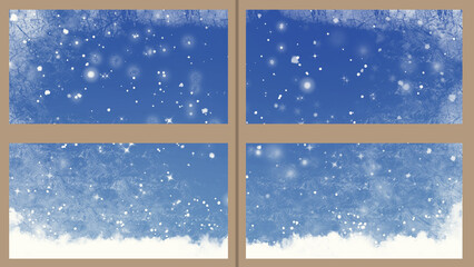 絵本の様な可愛い雪景色の見える窓（夜）