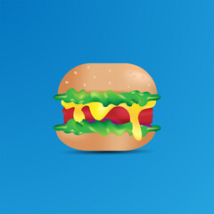 Burger with melted cheese illustration 3d