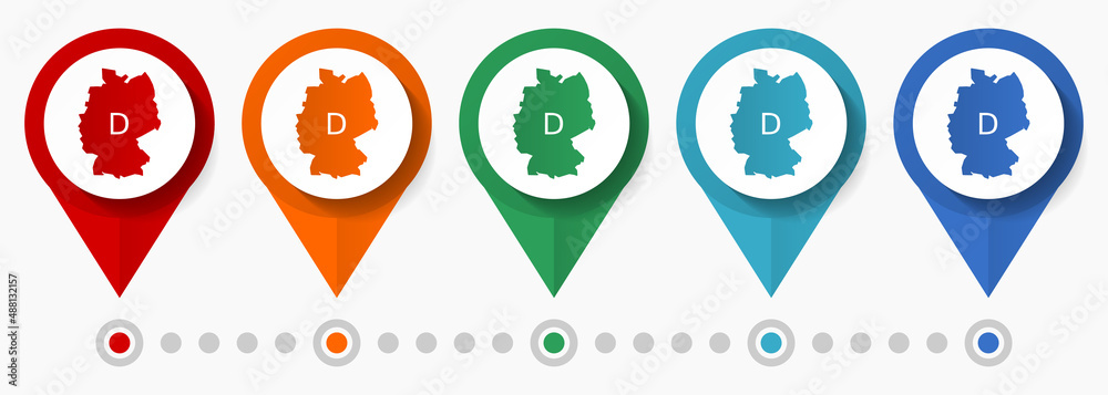 Poster germany map concept vector icon set, flat design german pointers, infographic template easy to edit