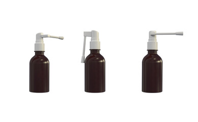 Throat spray in different angles on a white background. 3D rendering. 