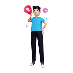 A man giving feedback with a loudspeaker. isolated on a white background. 3d illustration