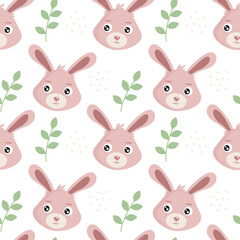 Cute rabbit with plant elements. Seamless pattern. Can be used for wallpaper, fill web page background, surface textures. Vector