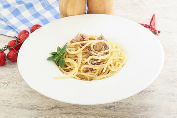 Spaghetti carbonara pasta with bacon