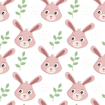 Cute rabbit with plant elements. Seamless pattern. Can be used for wallpaper, fill web page background, surface textures. Vector