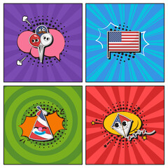 Hand drawn flat trendy cartoon elements collection 4 Of July