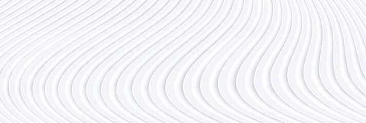 Fototapeta na wymiar Abstract white background with 3D waves pattern, interesting minimal white gray striped design