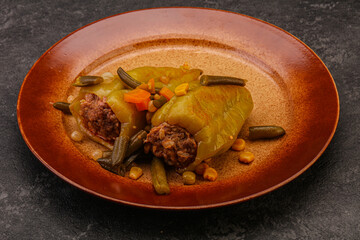 Baked stuffed bell pepper with meat