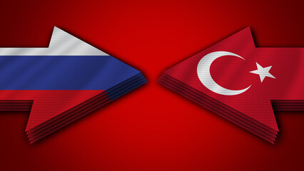 Turkey vs Russia Arrow Flags – 3D Illustration