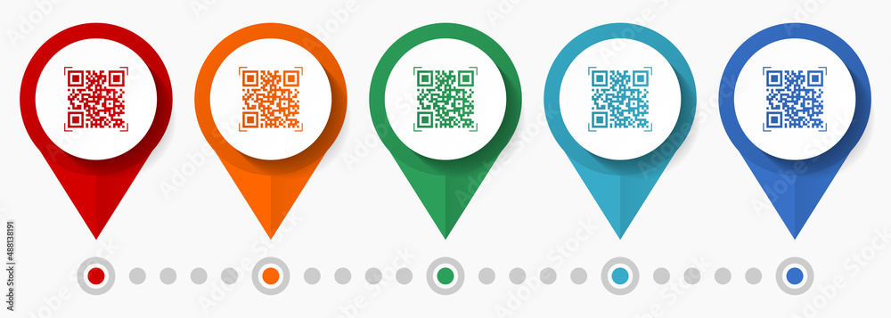 Aufkleber qr code, business concept vector icon set, flat design shop pointers, infographic template easy to e