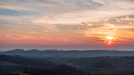 Obraz premium Spring sunset in the vineyards of Collio Friulano