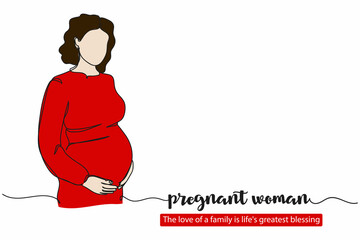 Vector abstract continuous one single simple line drawing icon of pregnant woman in silhouette sketch.