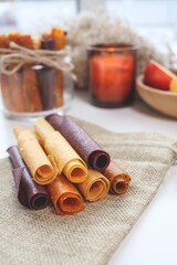 Natural fruit marshmallow on wooden background