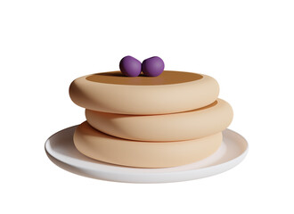 pancake 3d illustration, cherry pie isolated