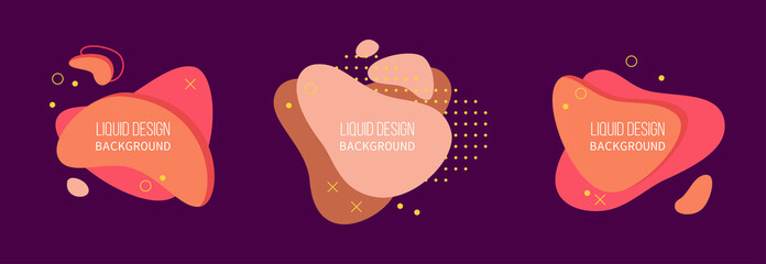 Liquid design. Set of modern abstract vector templates on a violet background. Flat design. Can be used for logo design, flyer or presentation. Abstract.