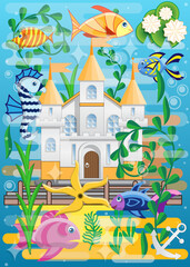 Underwater Palace. Background. Vector illustration.  
