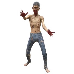 Zombie male isolated white background 3d illustration